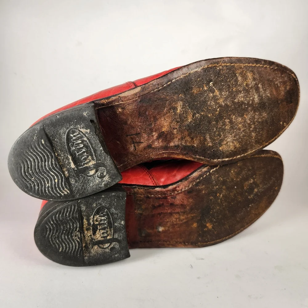 JUSTIN Women’s Boots Size 6 Red Leather Western Cowboy Made USA Distressed Shoes - Picture 6 of 12